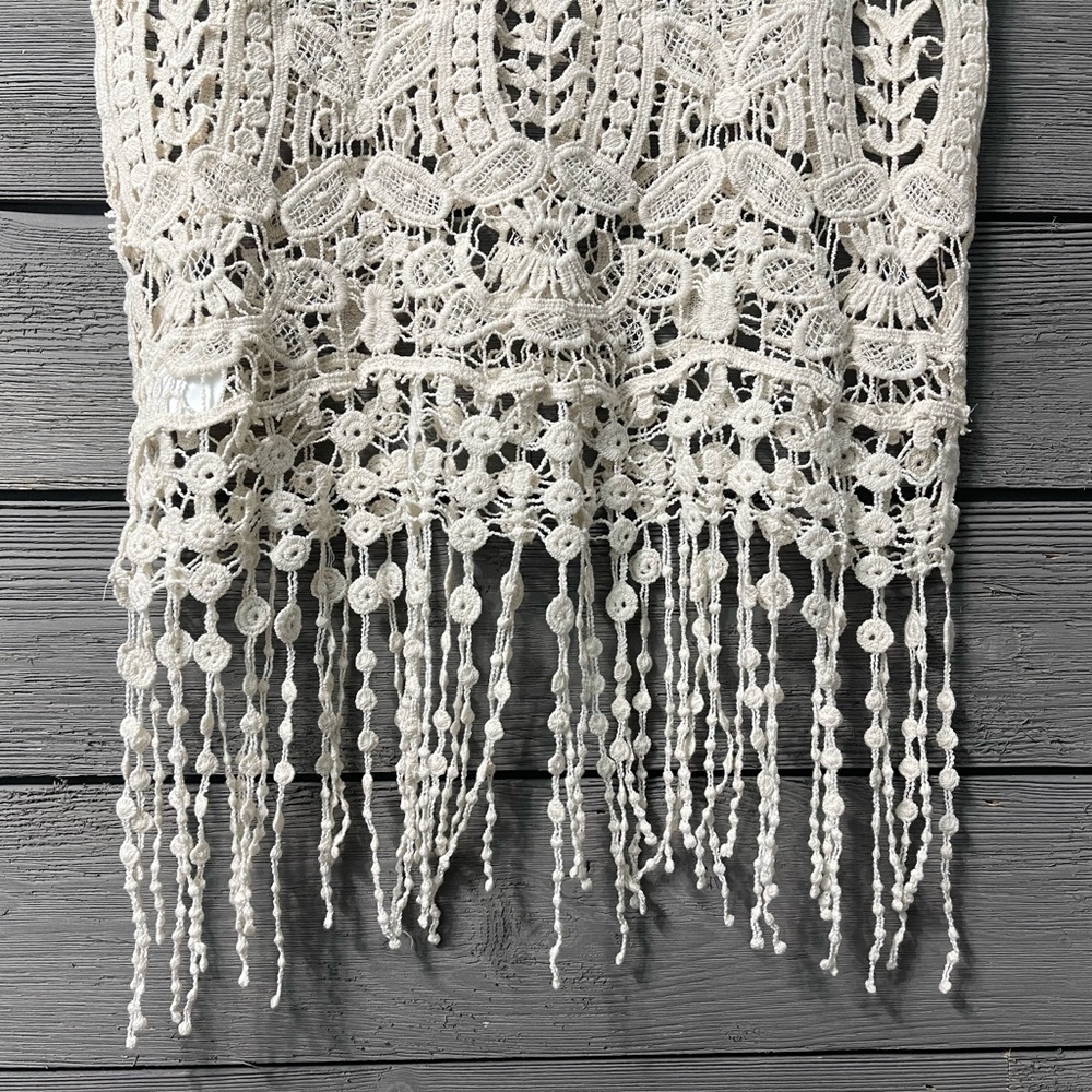 Phase One Boho Cream 100% Cotton Crochet Sleeveless Top Sz M Medium - Picture 3 of 8